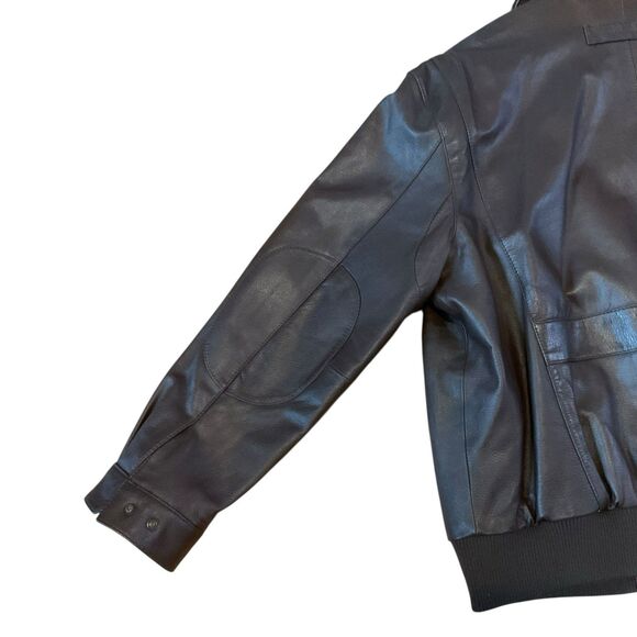Roundtree & Yorke Lamb Skin Leather Jacket SZ XL Flight Fur Pilot Aviator Brown - Picture 8 of 16